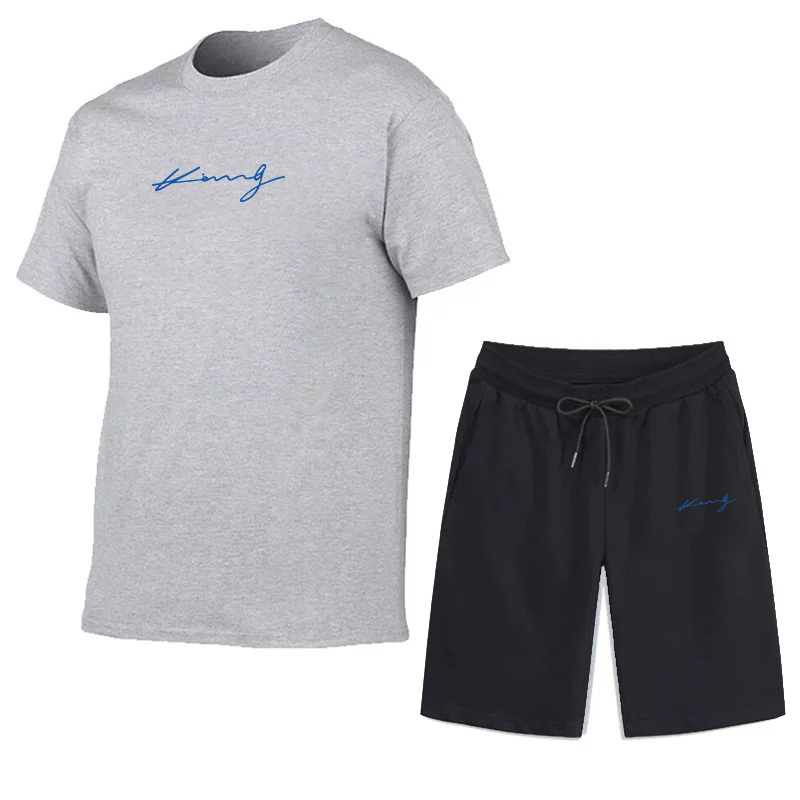 Casual Suit Mens Summer Fashion Fashion Brand Pu Shuai Mens Loose Sports Ice Silk Short Sleeve T shirt Pants Two Piece Suit_voghion.com