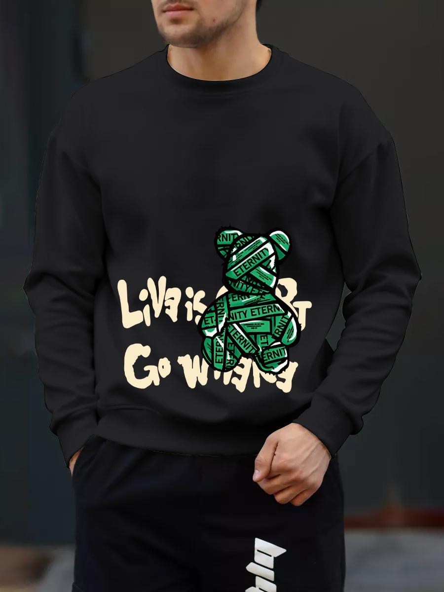 100% Cotton Terry Sweater Mens American Retro Solid Color Long Sleeve Crew Neck Sweater Mens and Womens_voghion.com